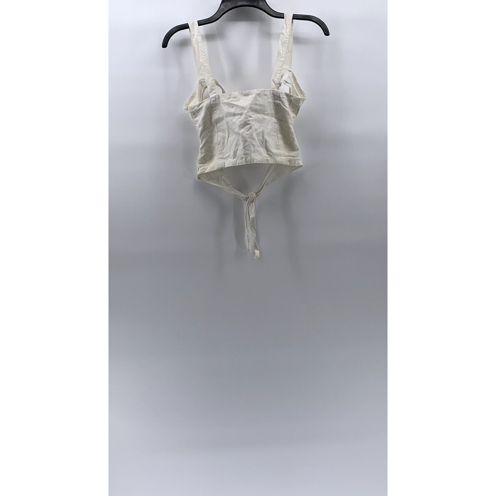 LITTLE PARADISE Women’s White Linen Tie Open-Back Cropped Tank Top SZ S