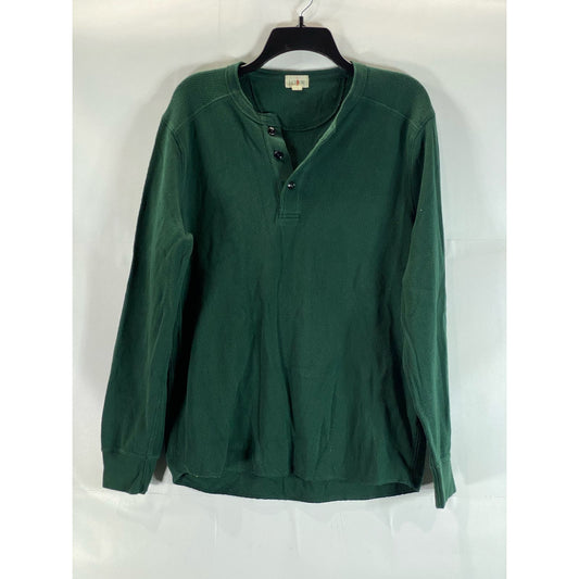 J.CREW Men's Dark Green Cotton Waffle-Knit Pullover Henley T-Shirt SZ M