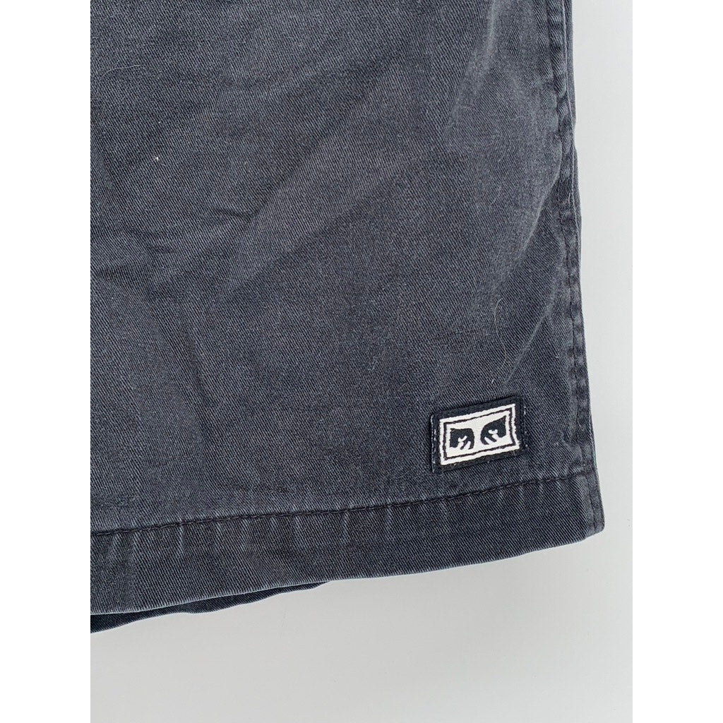 OBEY Men's Washed Black Casual Pull-On Elastic Waist Chino Shorts SZ S