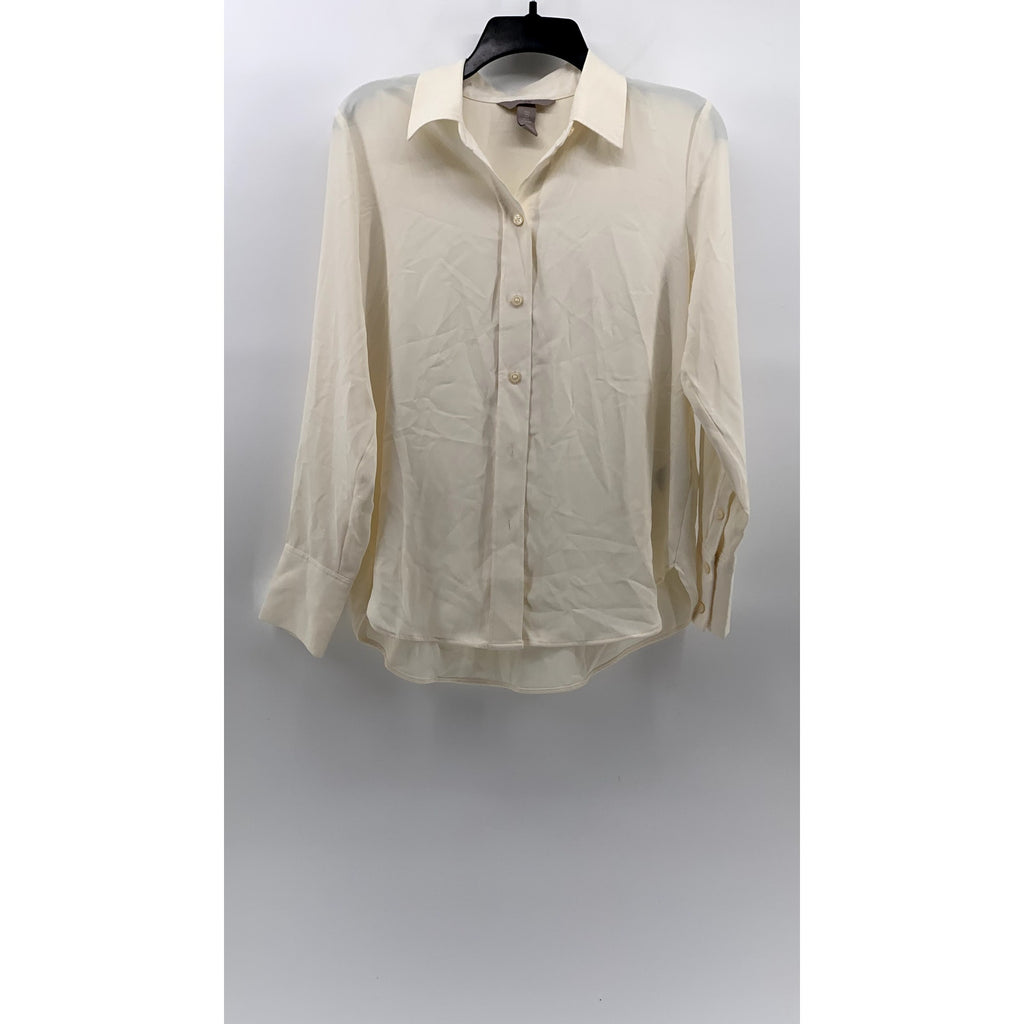 H&M Women's Beige Button-Up Regular Fit Long Sleeve Semi Sheer Top SZ S