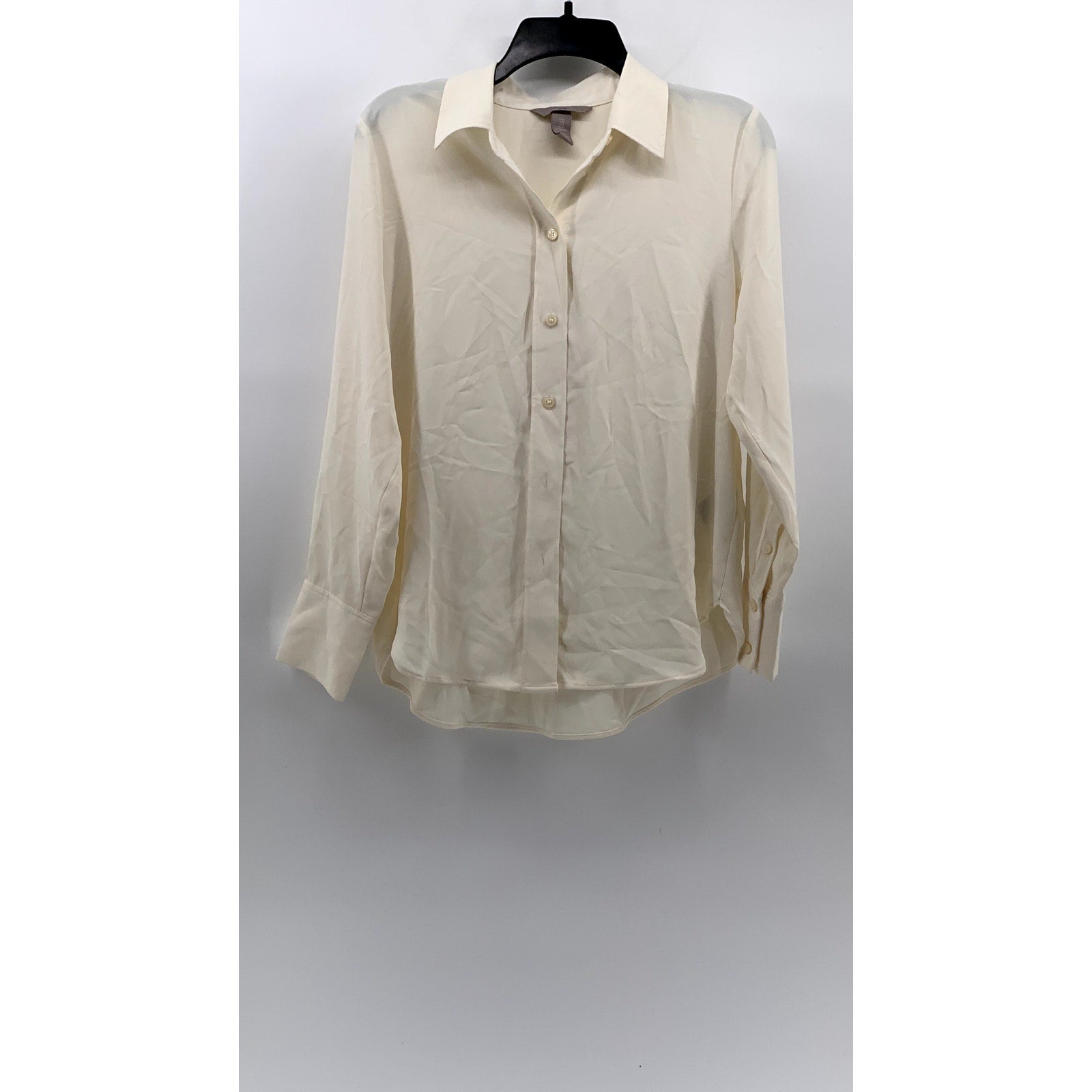 H&M Women's Beige Button-Up Regular Fit Long Sleeve Semi Sheer Top SZ S