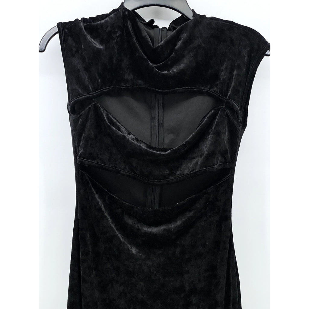 SHEIN Women's Black Velour Cutout Mock-Neck Sleeveless Bodycon Midi Dress SZ 6
