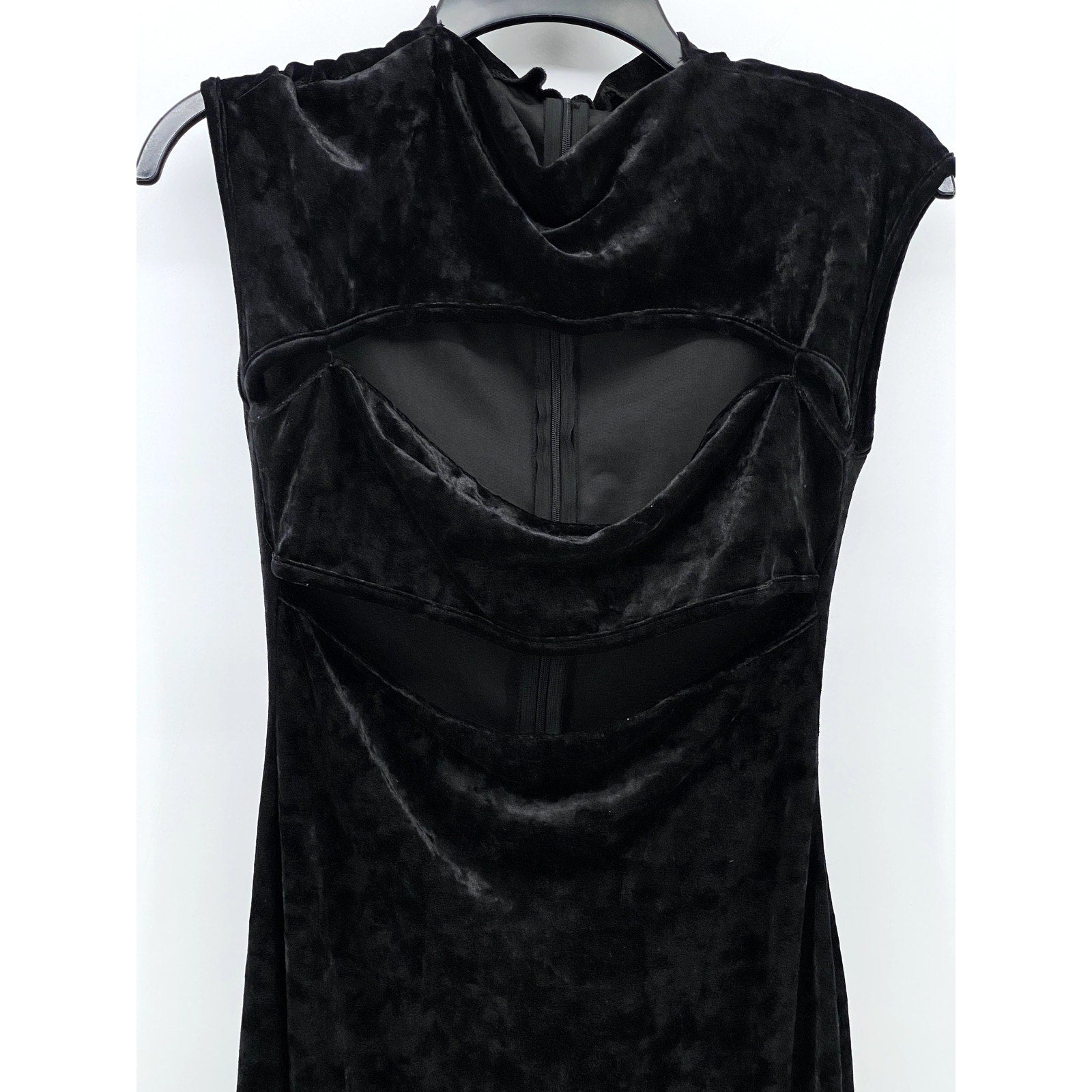 SHEIN Women's Black Velour Cutout Mock-Neck Sleeveless Bodycon Midi Dress SZ 6