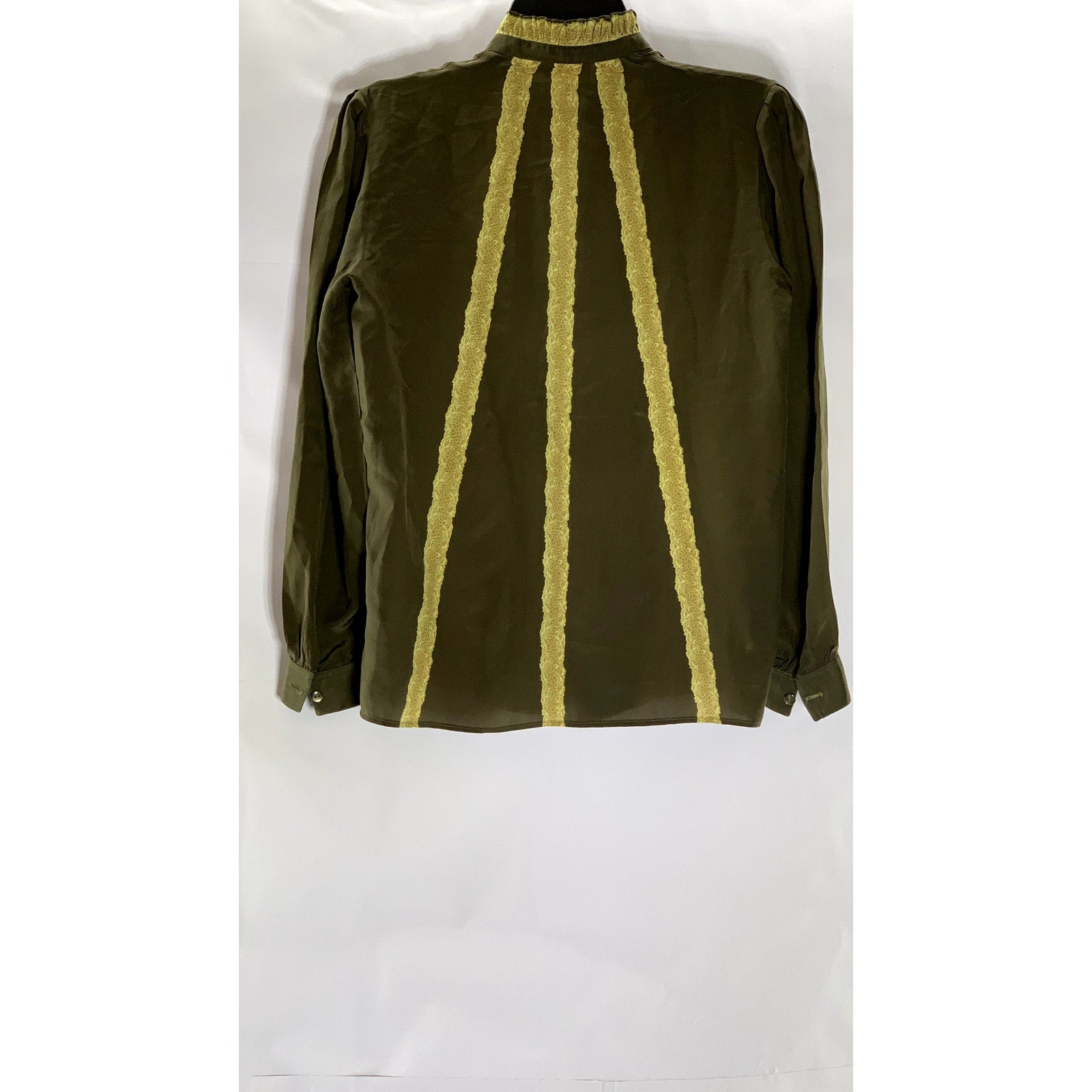 SERGE NANCEL Women’s Vintage Green-Yellow Tie-Neck Button-Up Too SZ 36(US6)