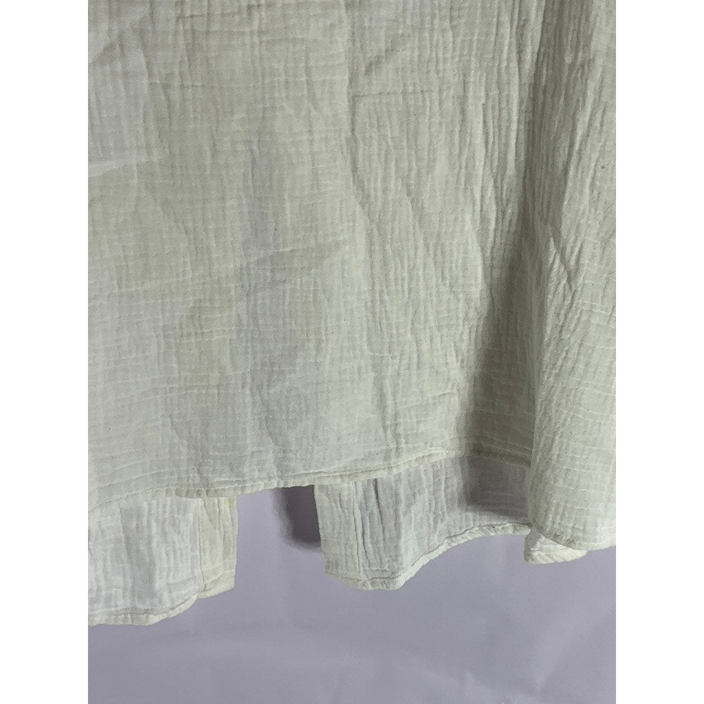 SHEIN Women’s Off-White Oversized-Fit Button-Ip Long Sleeve Top SZ S