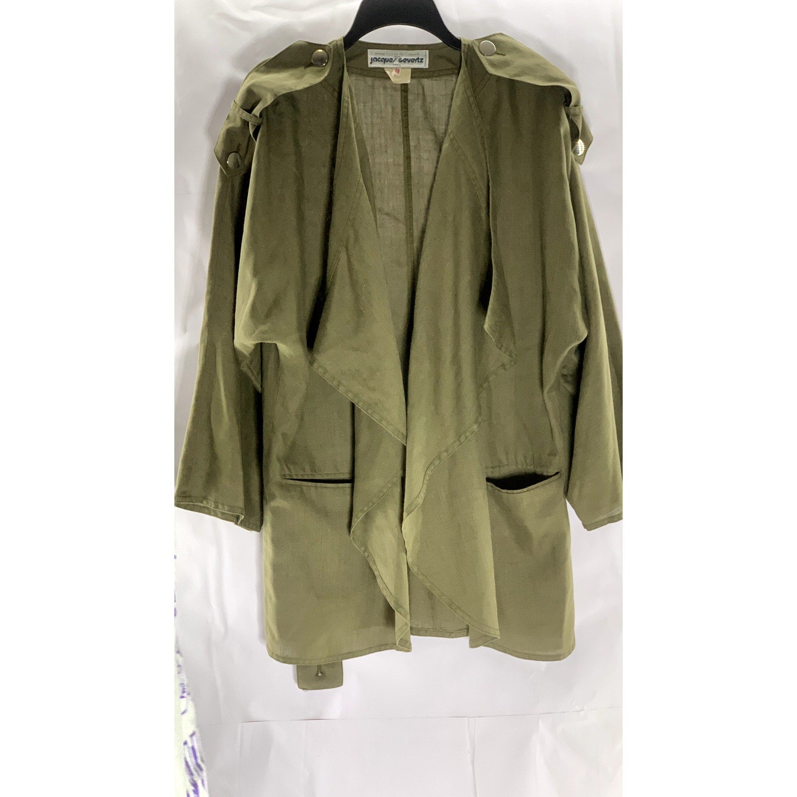MARIE LOUISE DE CONINCK Women's Vintage Olive Green Open Front Jacket SZ 38(US8)