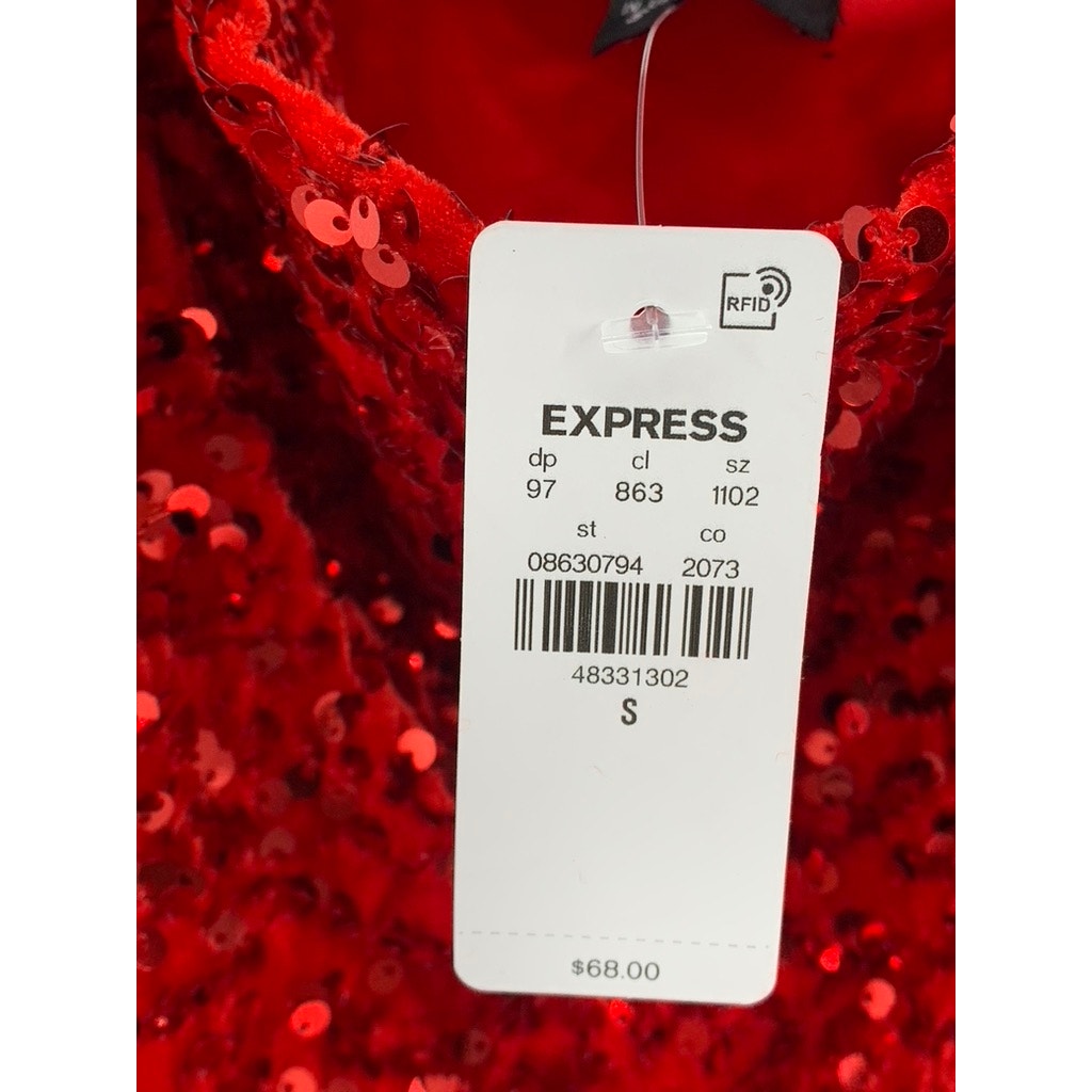 EXPRESS Women's Red Sequin Embellished V-Neck Spaghetti Strap Glam Top SZ S