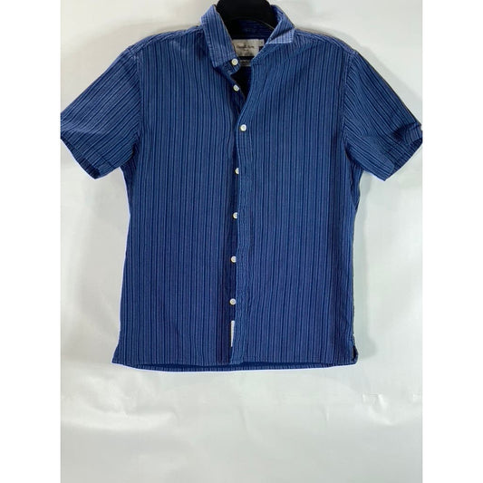 GOODFELLOW & CO Men’s Navy Small Striped Standard-Fit Button-Up Shirt SZ S