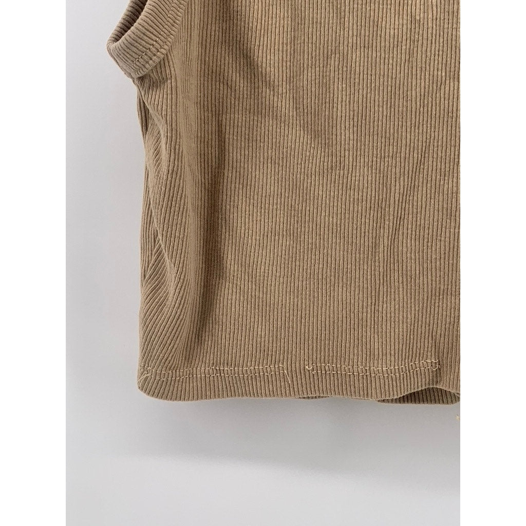 ZARA Women's Tan Rib Knit Casual Crewneck Sleeveless Cropped Top SZ S