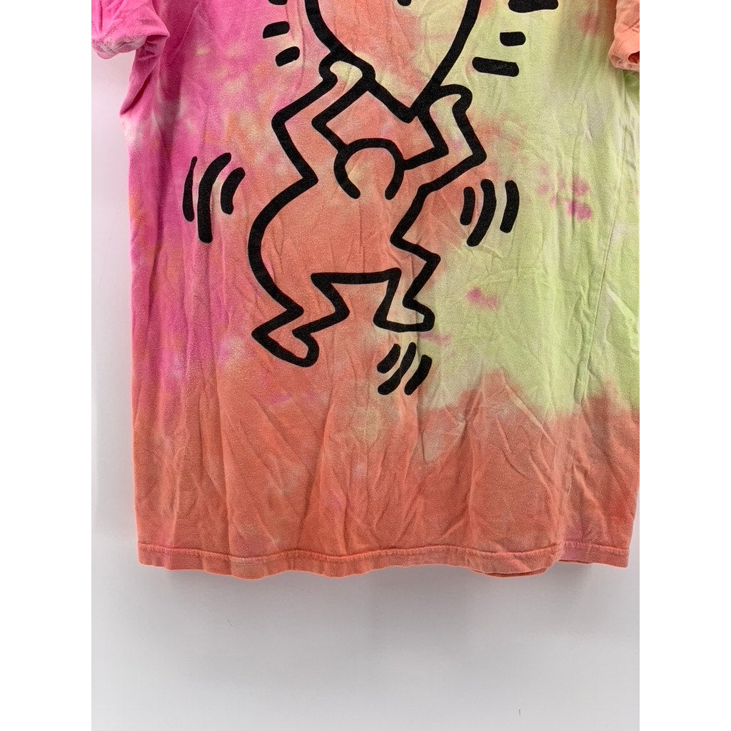 KEITH HARRING Women's Orange-Pink Tie-Dye Graphic T-Shirt SZ XS