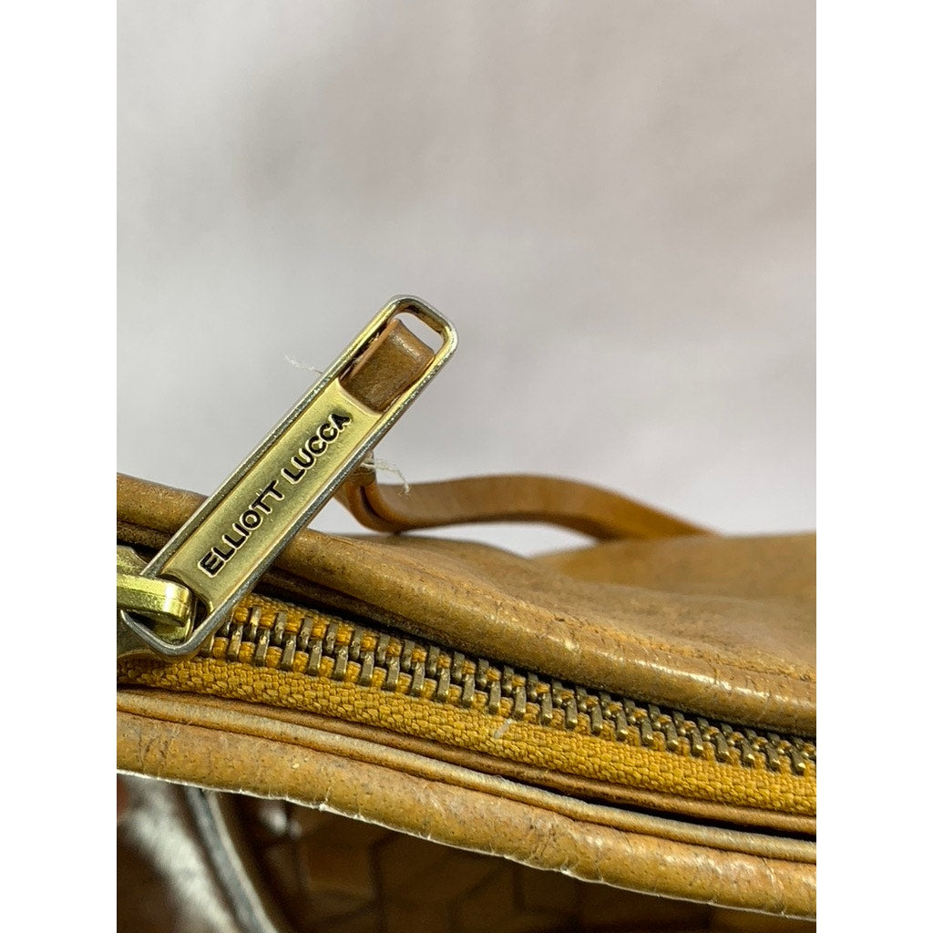 ELLIOTT LUCCA Women's Brown Leather Woven Flap Shoulder Crossbody Bag