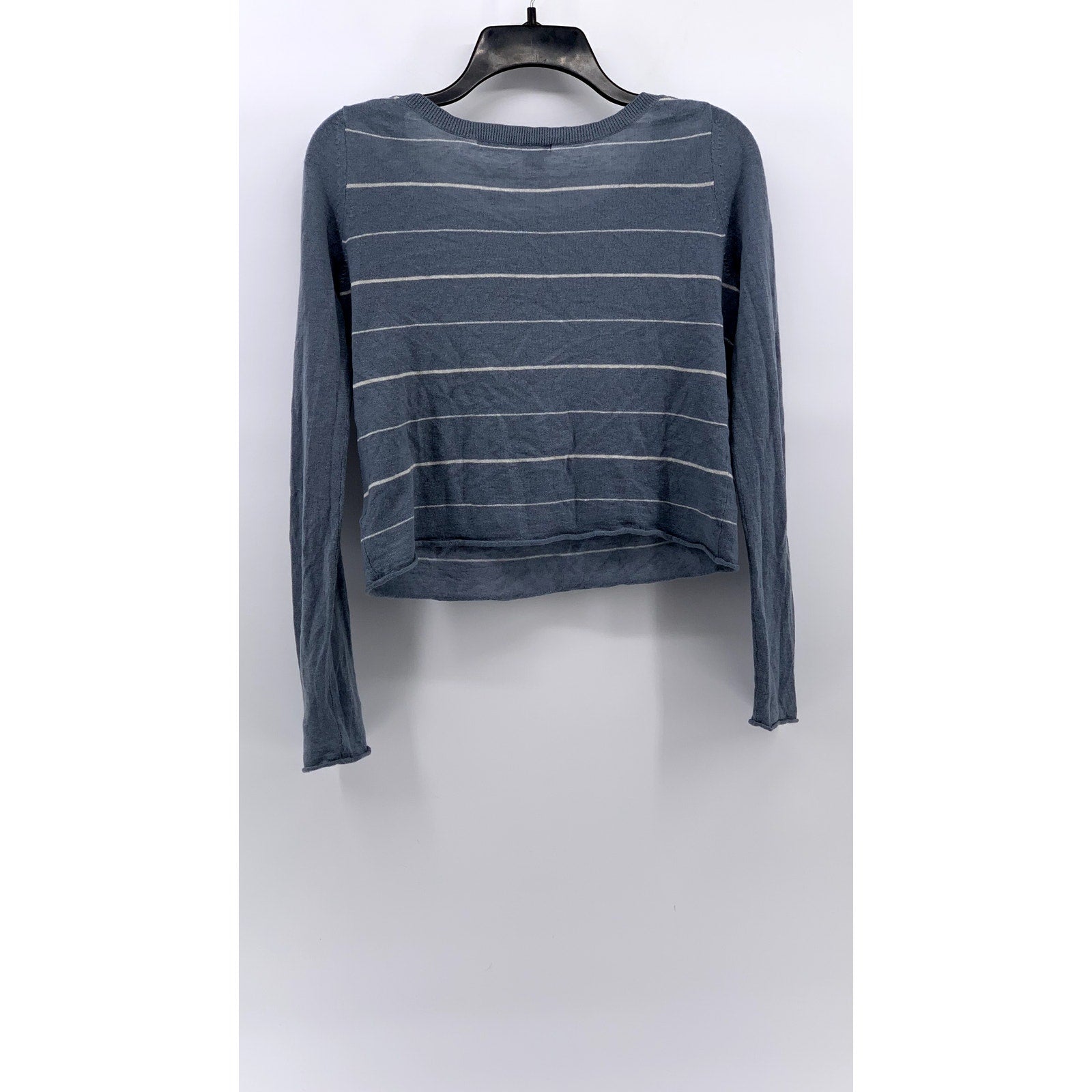 360 CASHMERE Women's Blue-White Linen-Cashmere Cropped Sweater SZ XS