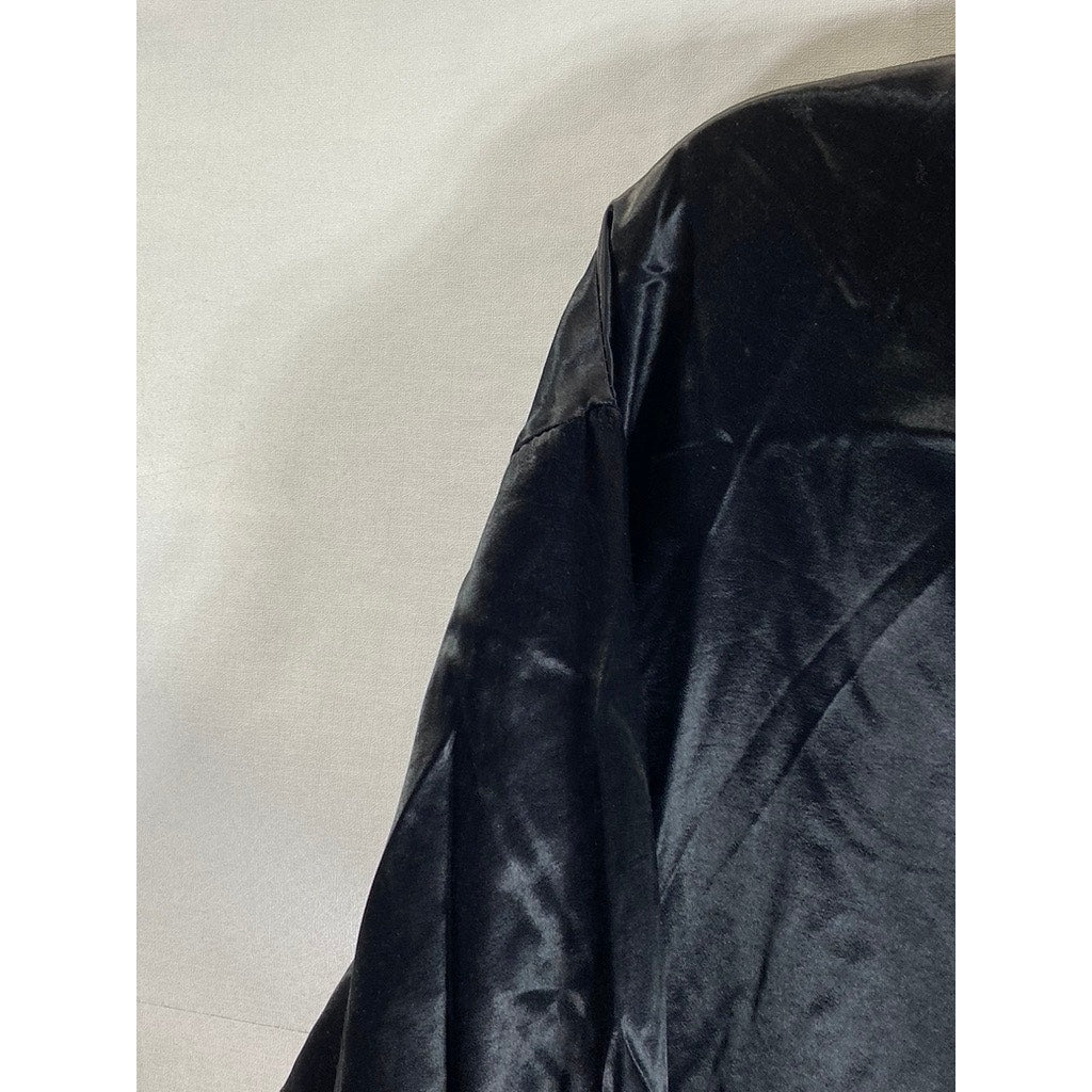 JF Women's Black Satin Crewneck Long Sleeve Lightweight Blouse SZ L