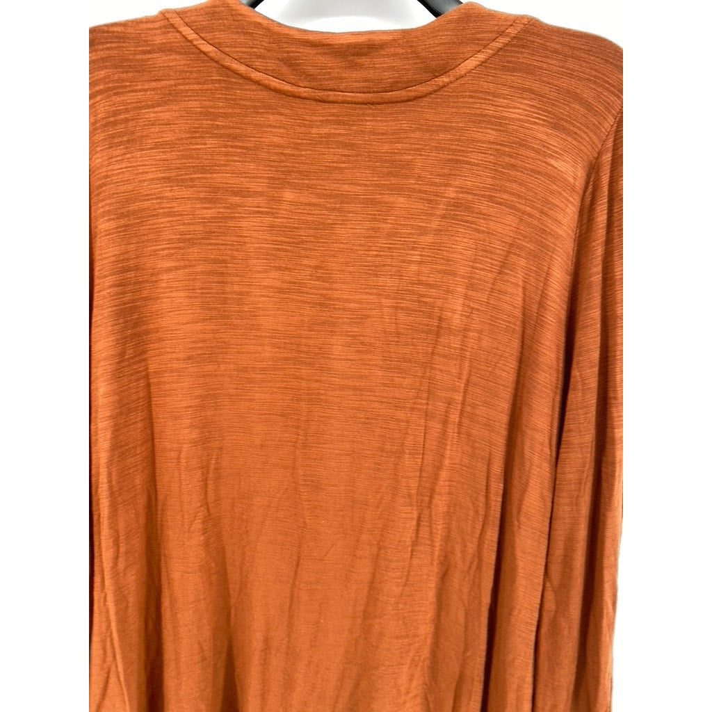 CUPIO Women's Rust Lace-Up V-Neck Long Sleeve Top SZX L