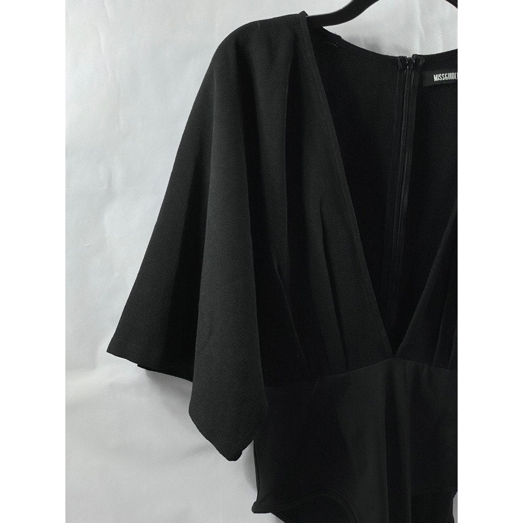 MISGUIDED Women's Black Pleated Deep V-Neck Short Sleeve Bodysuit SZ 6