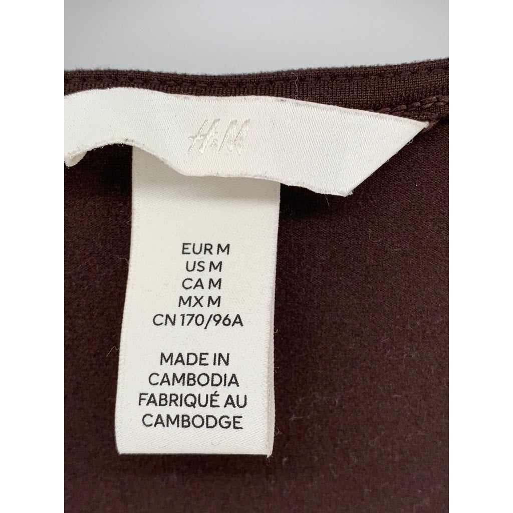 H&M Women's Brown Solid V-Neck Long Sleeve Bodysuit SZ M