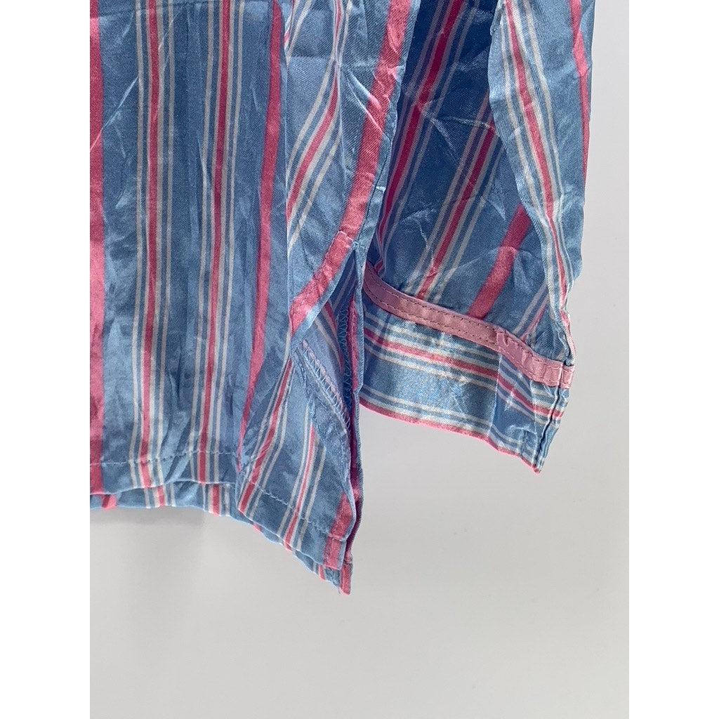 KATHRYN Women's Blue-Pink Striped Lightweight Long Sleeve Button-Up Top SZ S