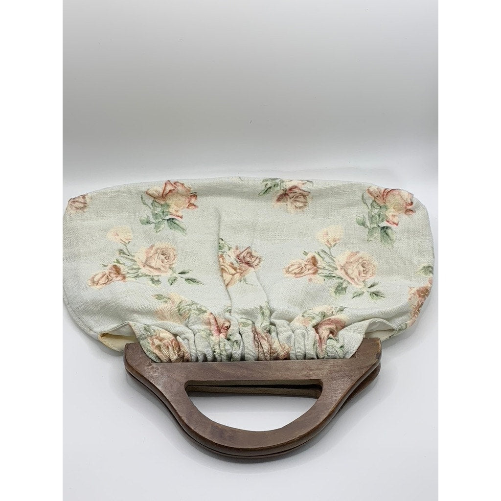 UNBRANDED Women's Mint/Brown Floral Print Cotton Canvas Handbag