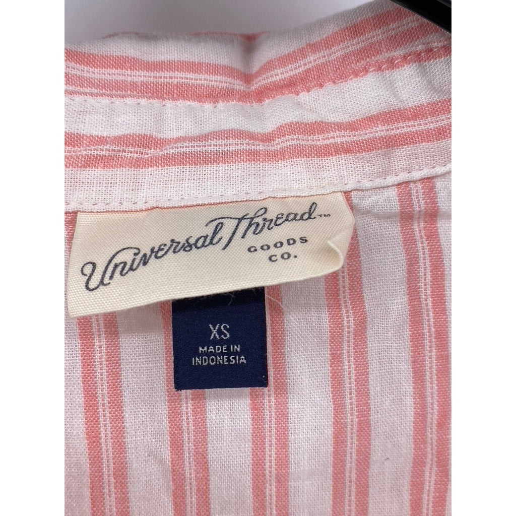 UNIVERSAL THREAD Women's Pink-White Striped Linen-Blend Button-Up Top SZ XS