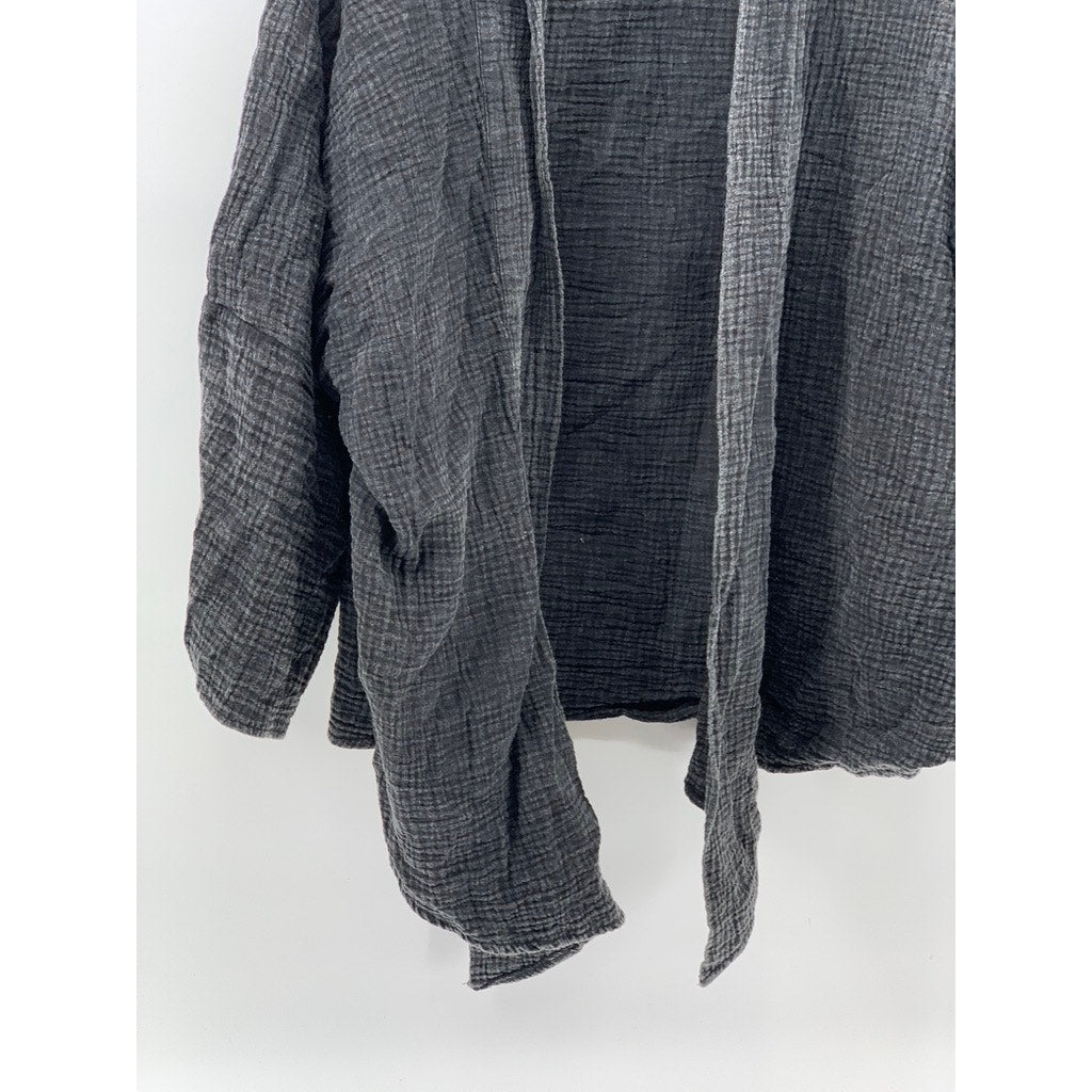 UNBRANDED Women's Black Textured Open-Front Long Sleeve Cardigan SZ M