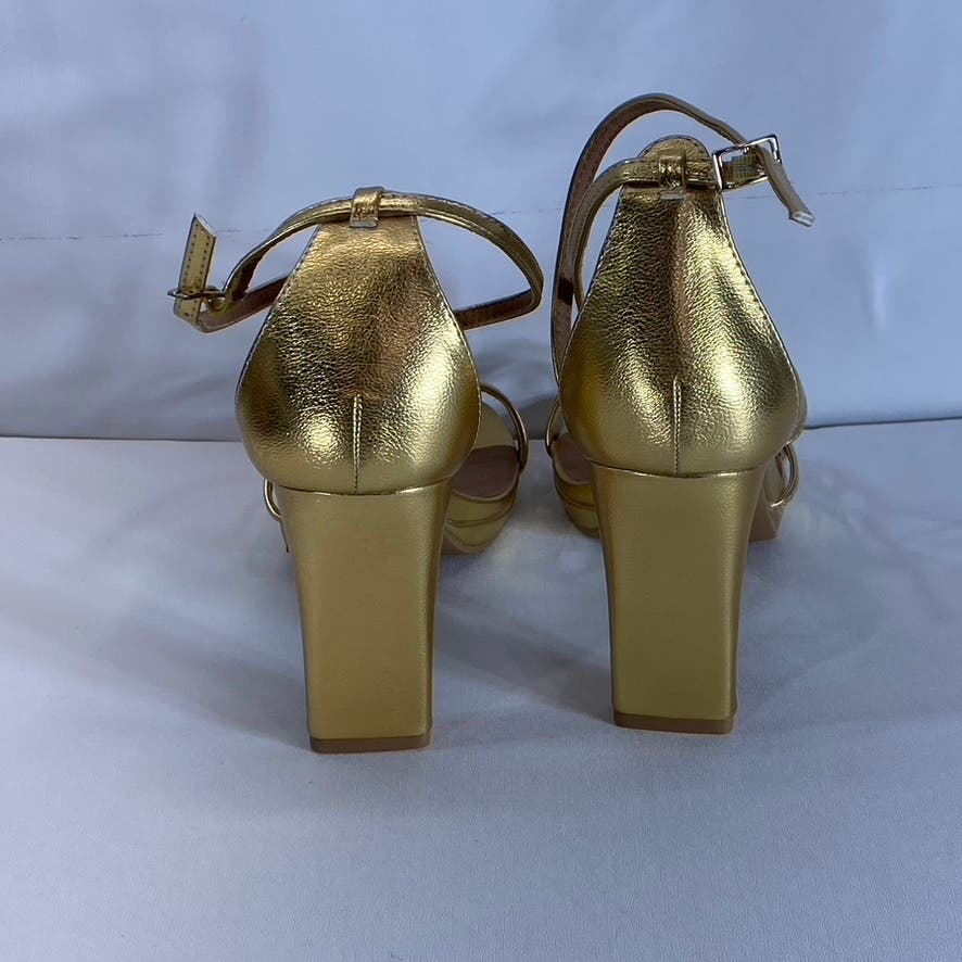 CHINESE LAUNDRY Women's Gold Metallic Taryn Strappy Square-Toe Sandals SZ 9