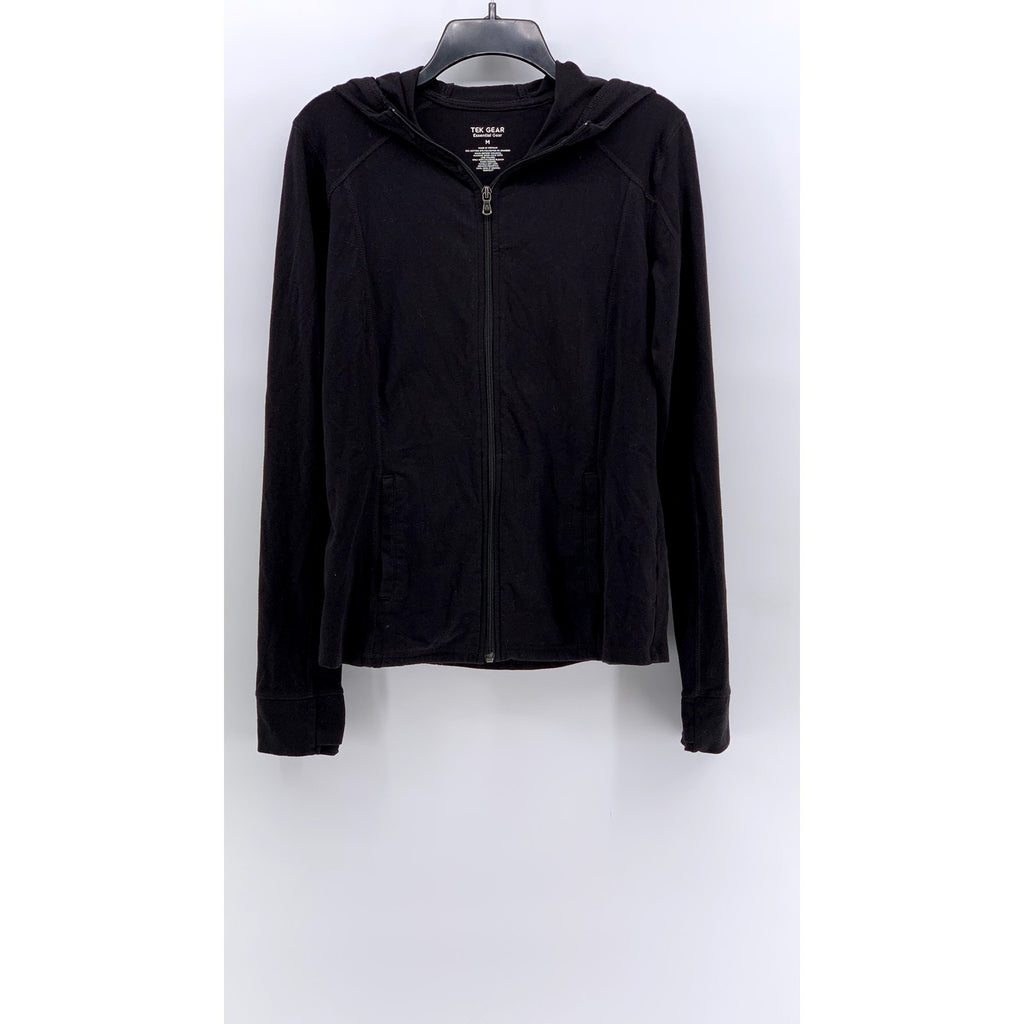TEK GEAR Women's Black Zip-Up Hooded Essential Gear Sweater SZ M