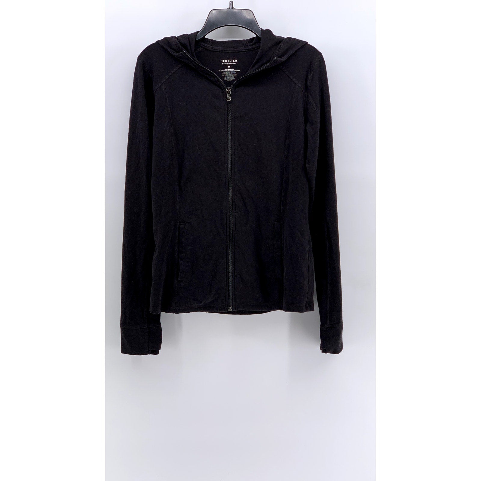 TEK GEAR Women's Black Zip-Up Hooded Essential Gear Sweater SZ M