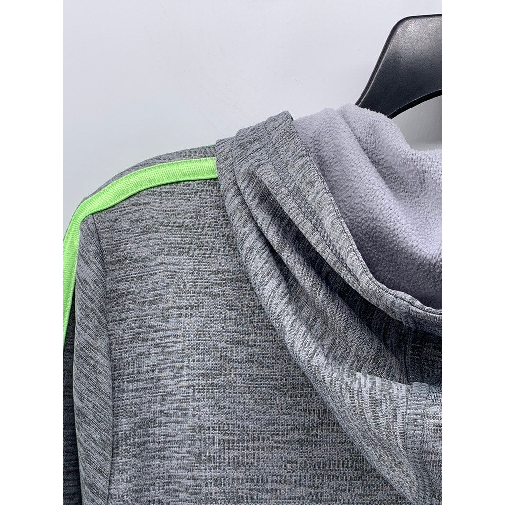 ADIDAS Kids' Gray-Green Heather Logo Hoodie SZ L(14-16)