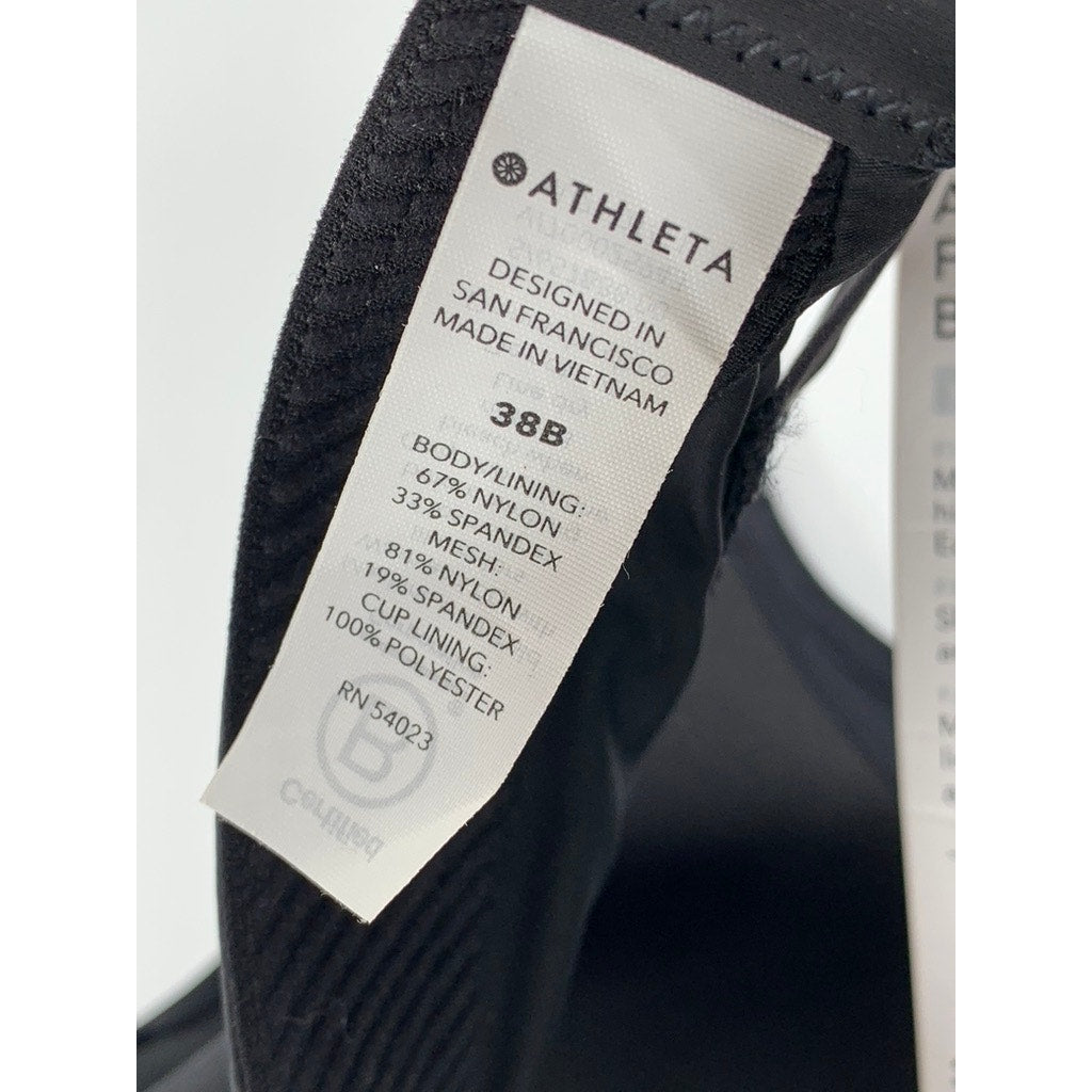 ATHLETA Women's Black Advance Zip Front Active Bra SZ 38B