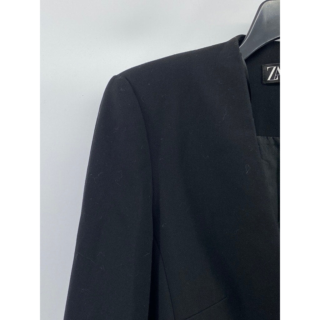 ZARA Women’s Black Solid Chic Collarless Long Sleeve Blazer SZ S