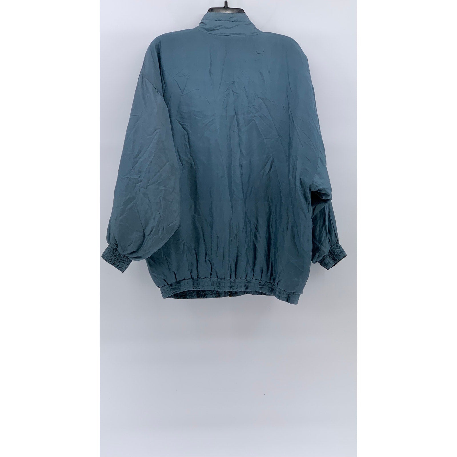 ROBERT STOCK Men's Vintage Blue Silk Pleated Zip-Up Bomber Jacket SZ M