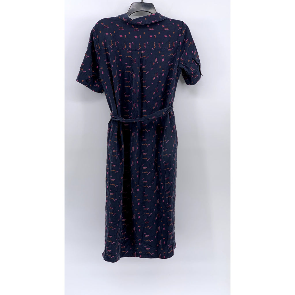 LAFAYETTE 148 NEW YORK Women's Navy Blue Silk Printed Doha Slit Shirtdress SZ M