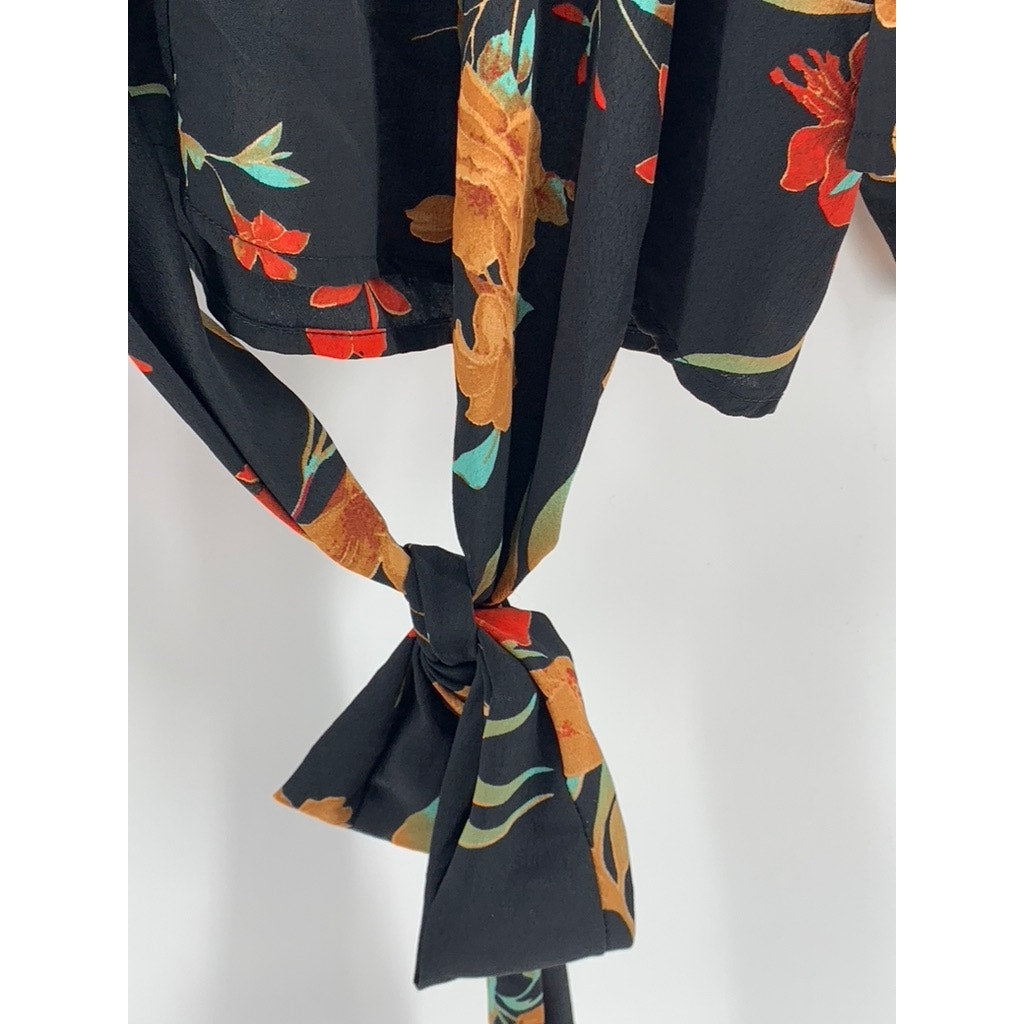 CODE X MODE Women's Black Floral Tie-Back 3/4 Sleeve Top SZ XL