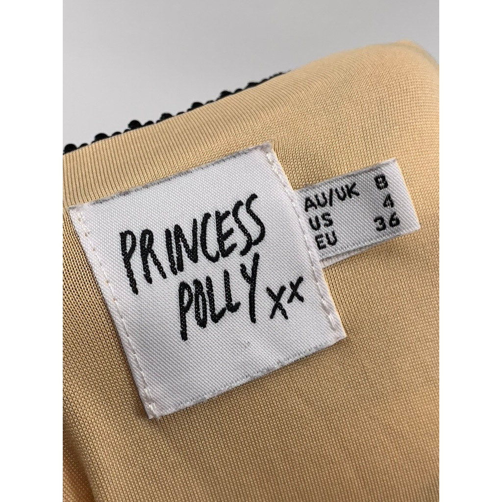 PRINCESS POLLY Women's Black-Beige Printed Scoop-Neck Spaghetti Strap Dress SZ 4