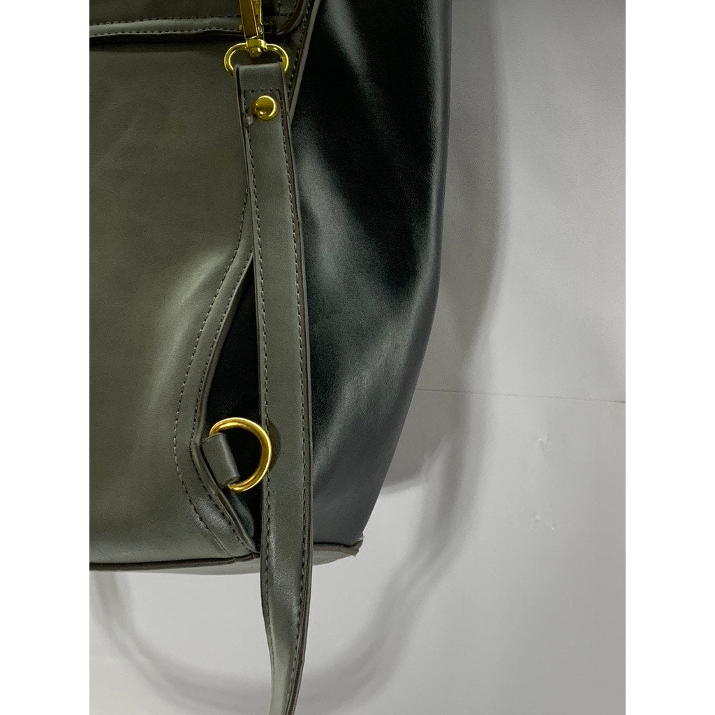 ADRIENNE VITTADINI Women's Black/Grey Faux-Leather Flap Backpack Bag