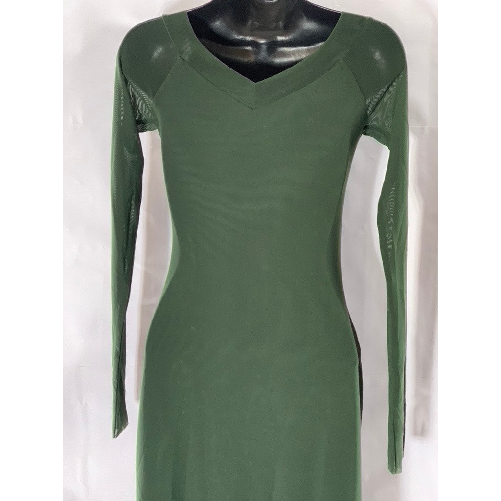 SILENCE + NOISE Women's Dark Green Dylan Off-The-Shoulder Sheer Maxi Dress SZ M