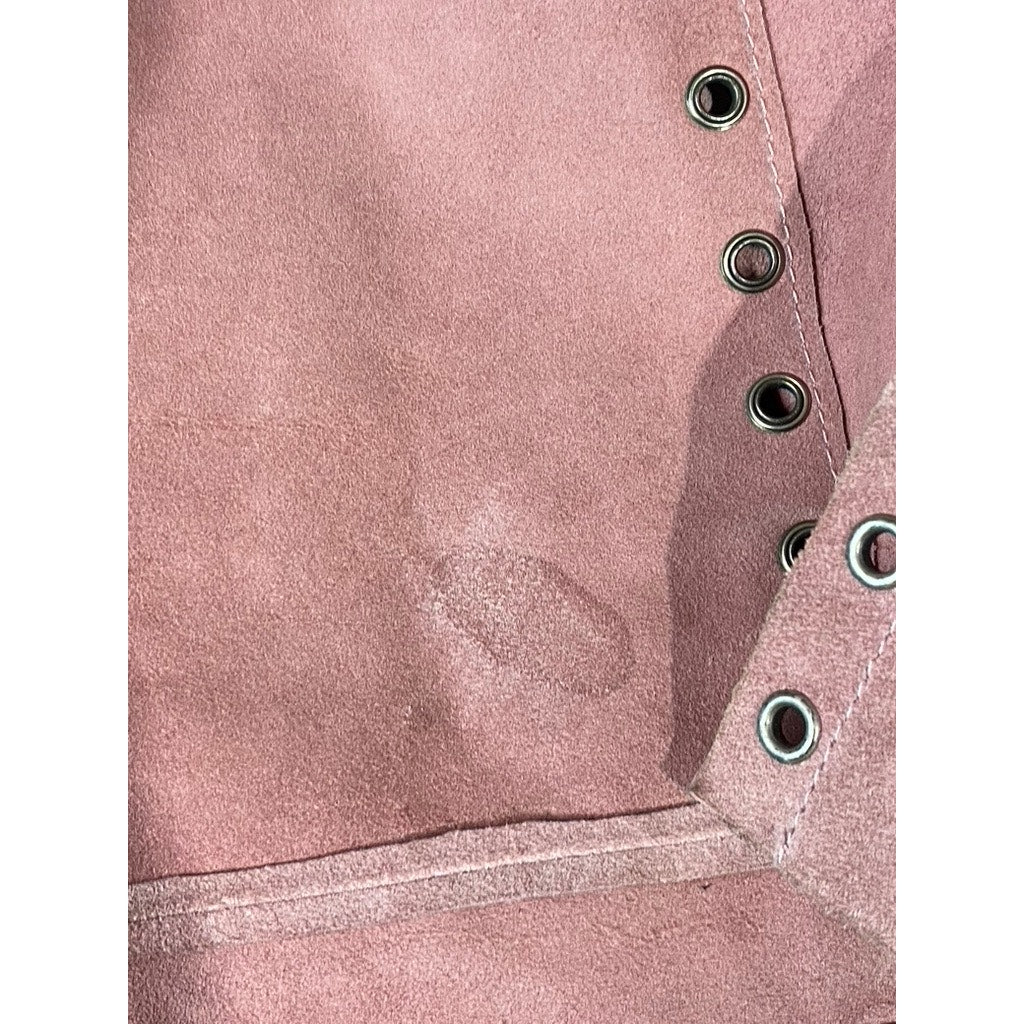 ESSENDI Women's Pink Vintage Calf Suede Cropped Grommet Snap-Button Jacket SZS