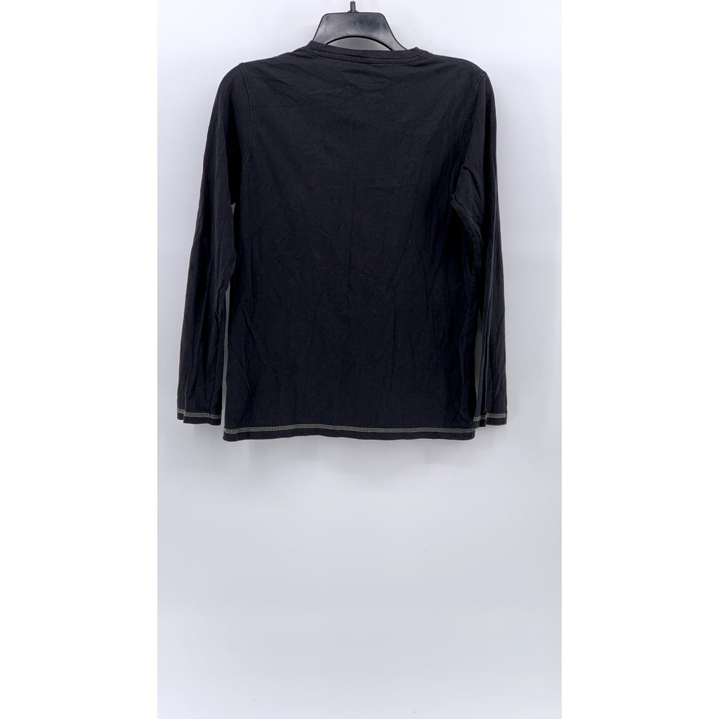 QUICKSILVER Boys' Washed Black Crewneck Patch Logo Long Sleeve T-Shirt SZ 14