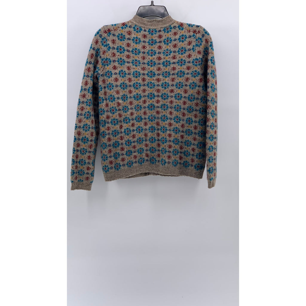 UNIQLO Ines De La Fressange Women's Beige-Blue Jacquard Button-Up Cardigan SZ S