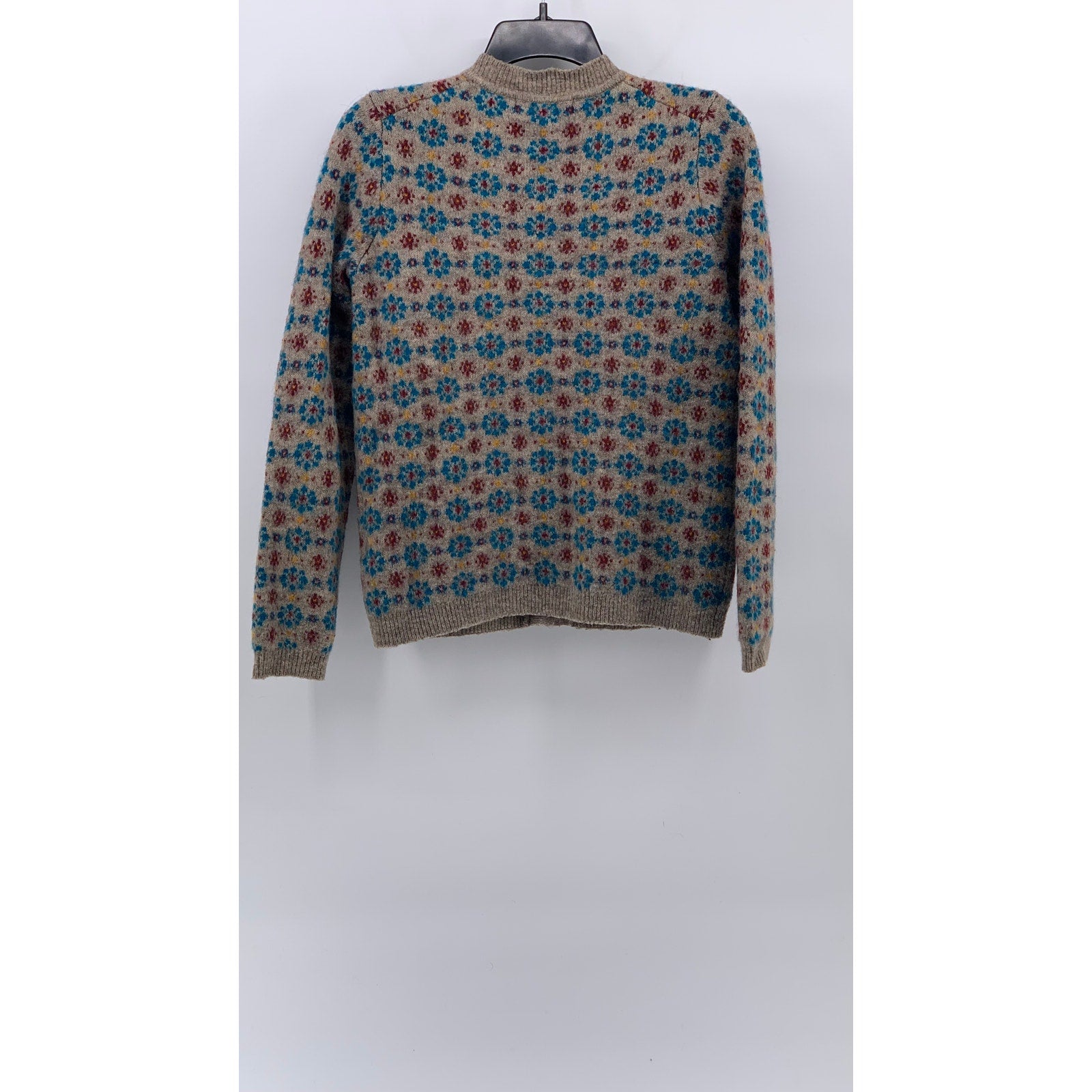 UNIQLO Ines De La Fressange Women's Beige-Blue Jacquard Button-Up Cardigan SZ S