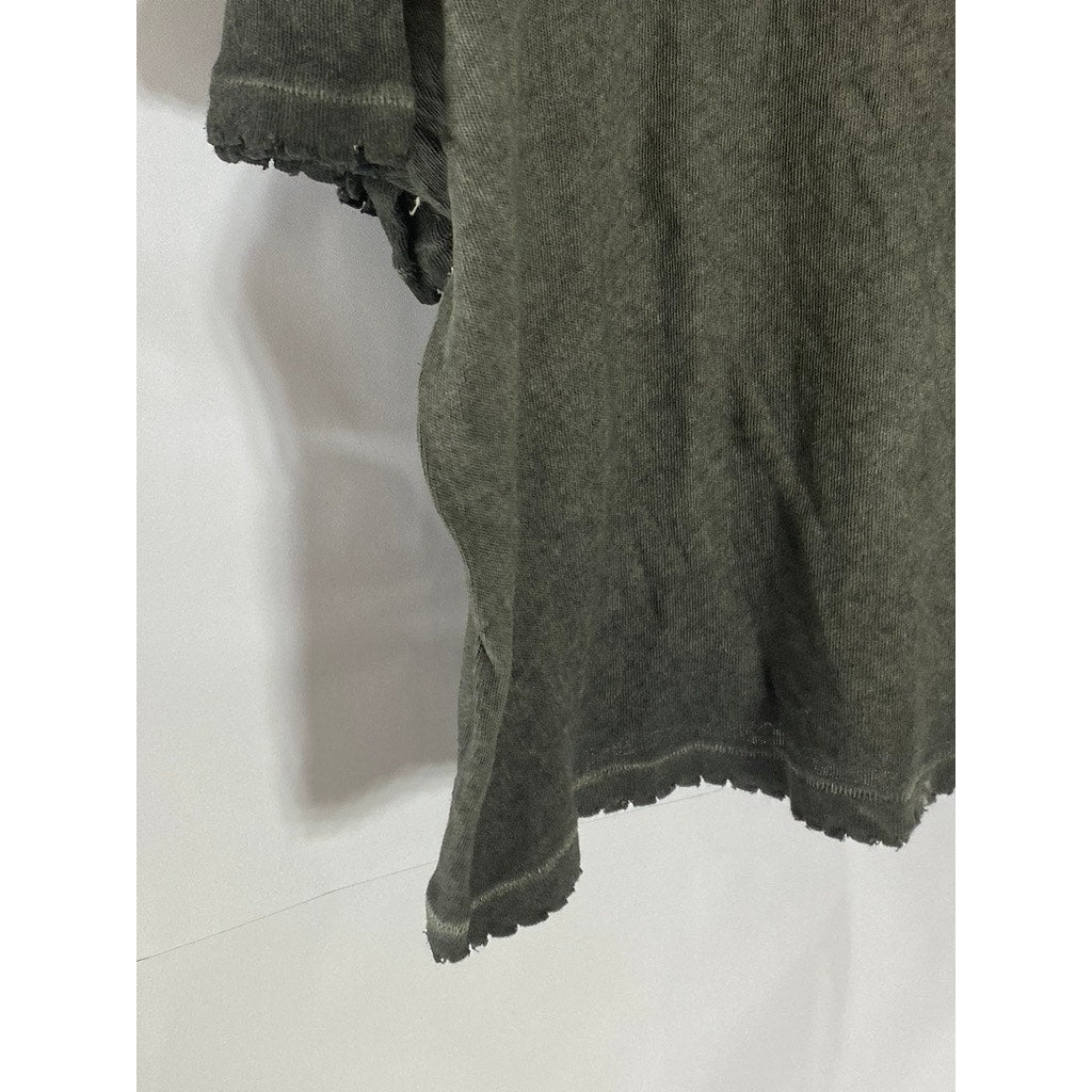 URBAN OUTFITTERS Women's Washed Black Distressed Crewneck Short Sleeve Top SZ L