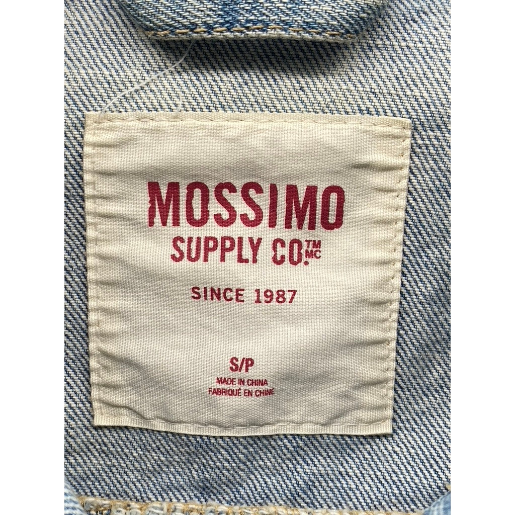 MOSSIMO SUPPLY CO Women's Blue Denim Distressed Oversized Button-Up Jacket SZ S