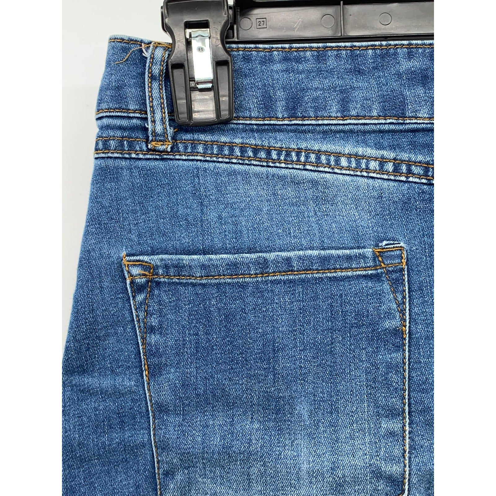 BLACK LABEL C'EST TOI Women's Blue Denim Frayed Lace-Up Straight Mini Skirt SZ M