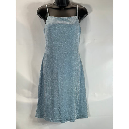 HUGO BUSCATI COLLECTION Women's Blue Shimmer Vintage Spaghetti Strap Dress SZ M