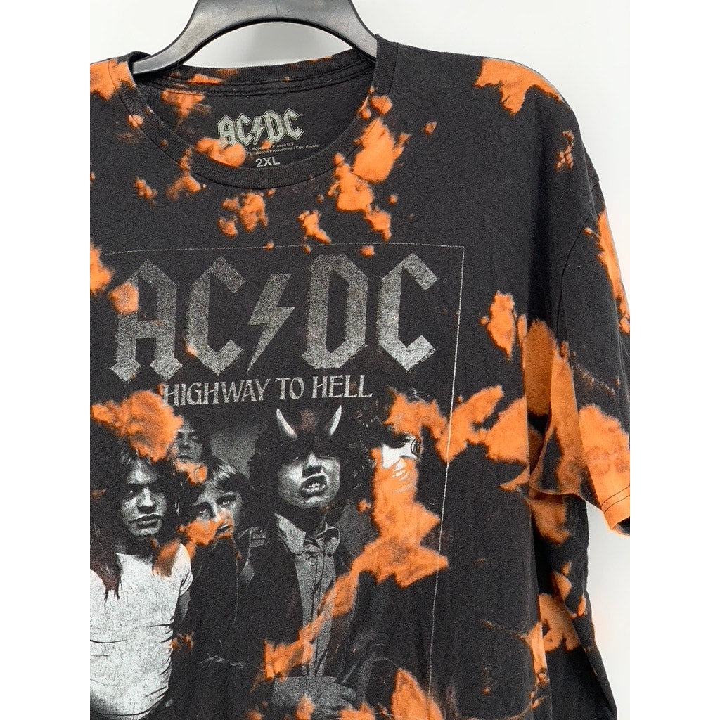 ACDC Men's Black-Orange Bleached Highway To Hell Graphic T-Shirt SZ 2XL