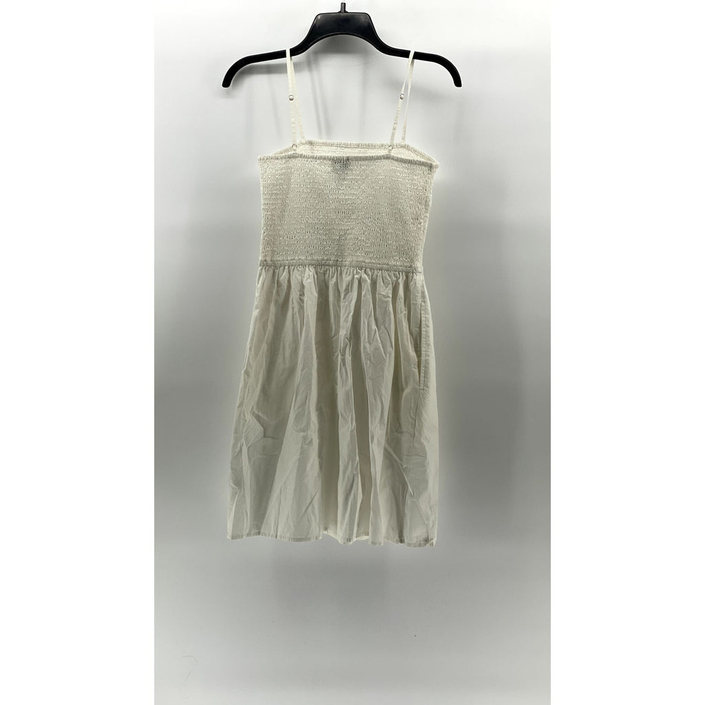 THE DROP Women's White Smocked Spaghetti Strap Fit & Flare Mini Dress SZ S