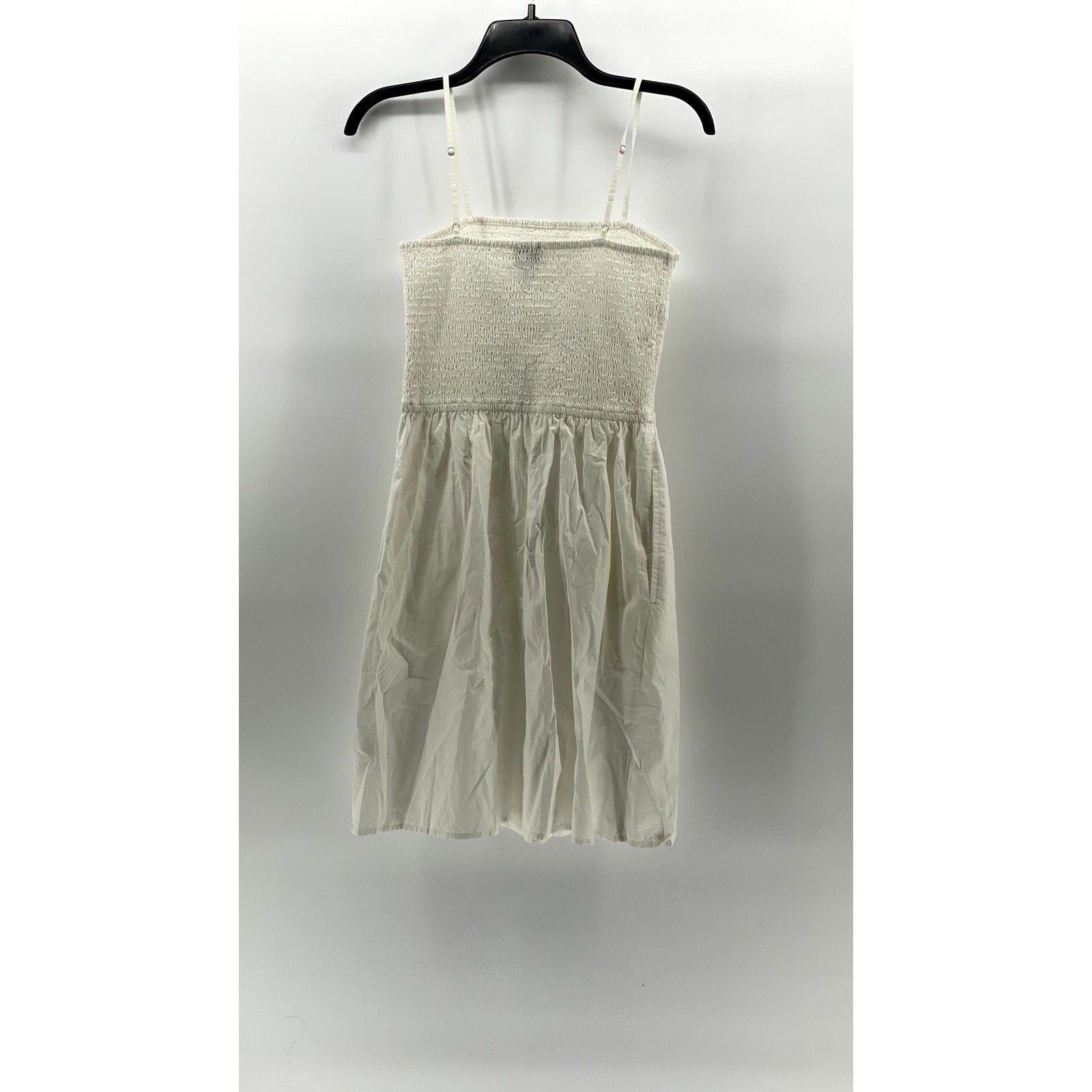 THE DROP Women's White Smocked Spaghetti Strap Fit & Flare Mini Dress SZ S