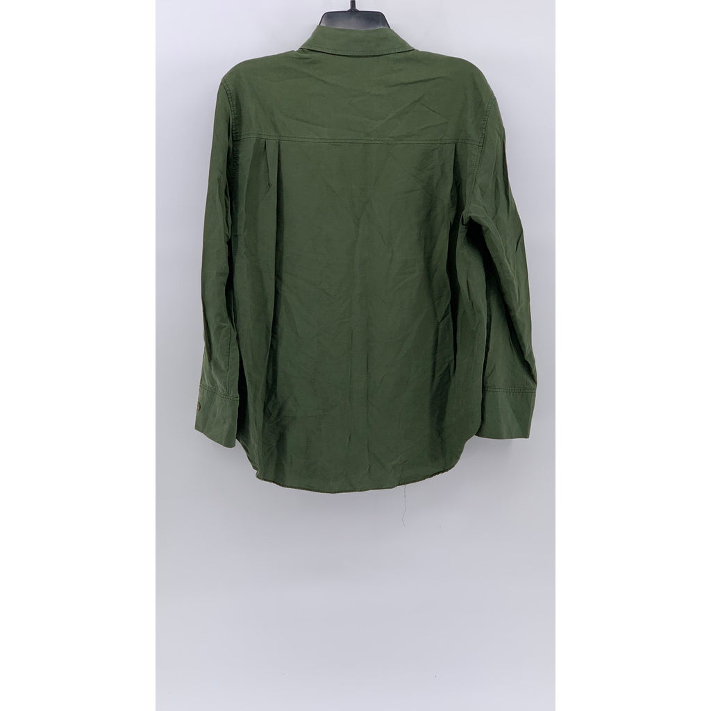 ZARA Women's Olive Green Button-Up Long Sleeve Regular-Fit Top SZ L