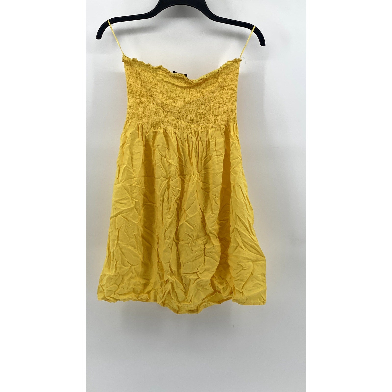AMBIANCE Women's Yellow Smocked Strapless Mini Dress SZ M