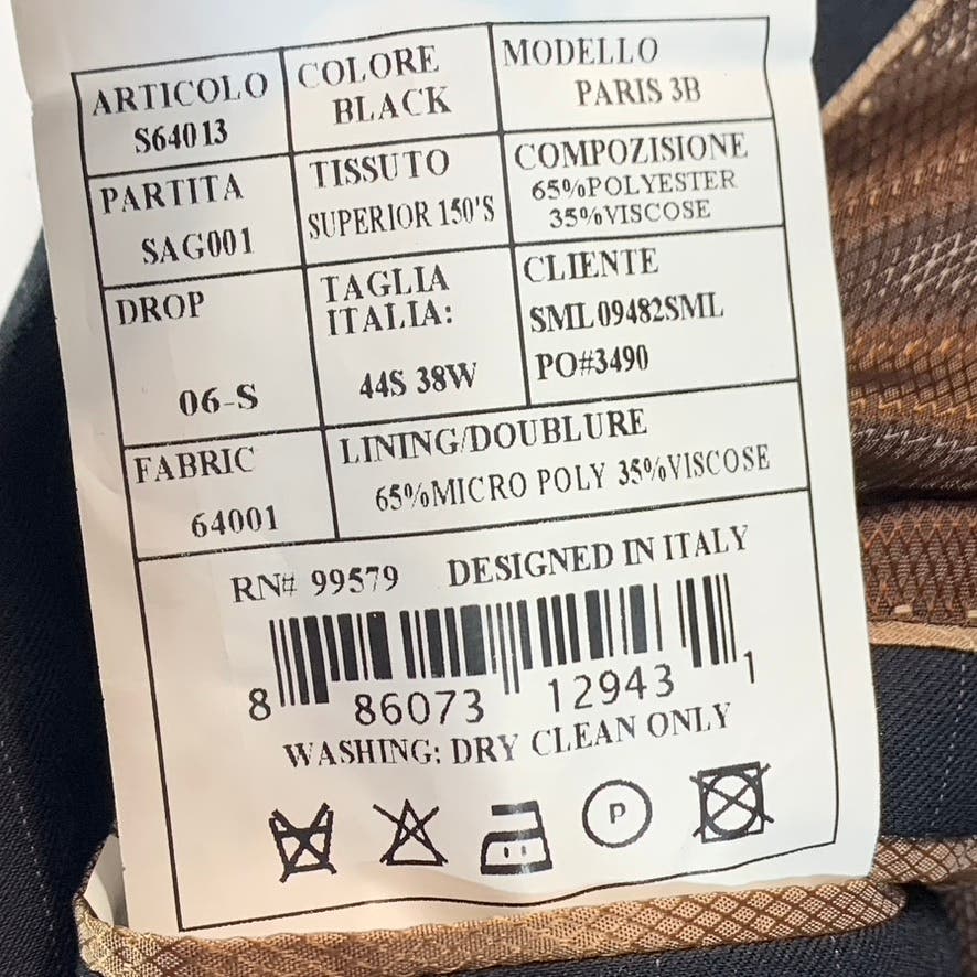 CARAVELLI Men's Black Pinstripe Three-Button Suit Jacket SZ 44S